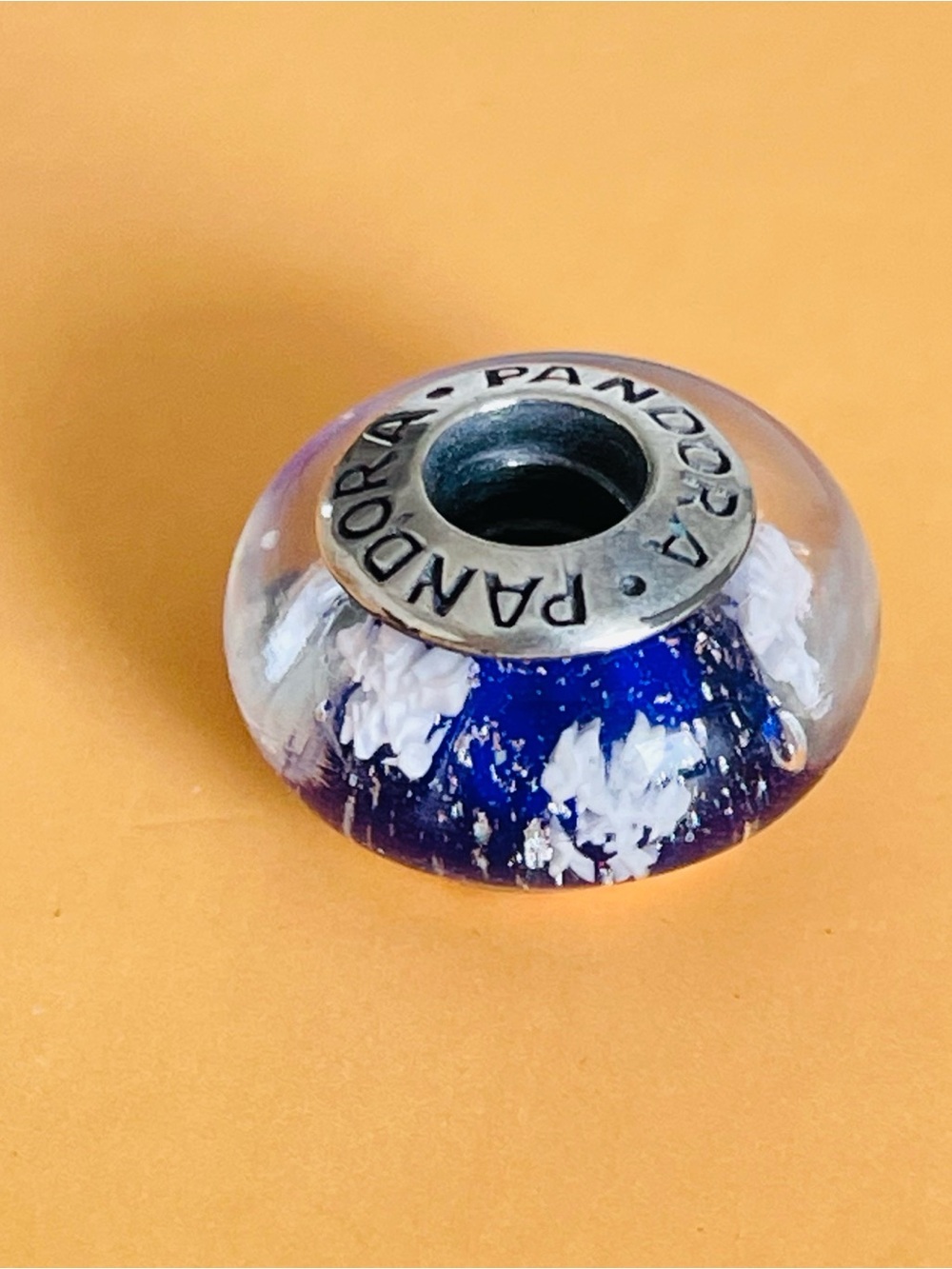Pandora Deep Blue Glass Charm with White Accents